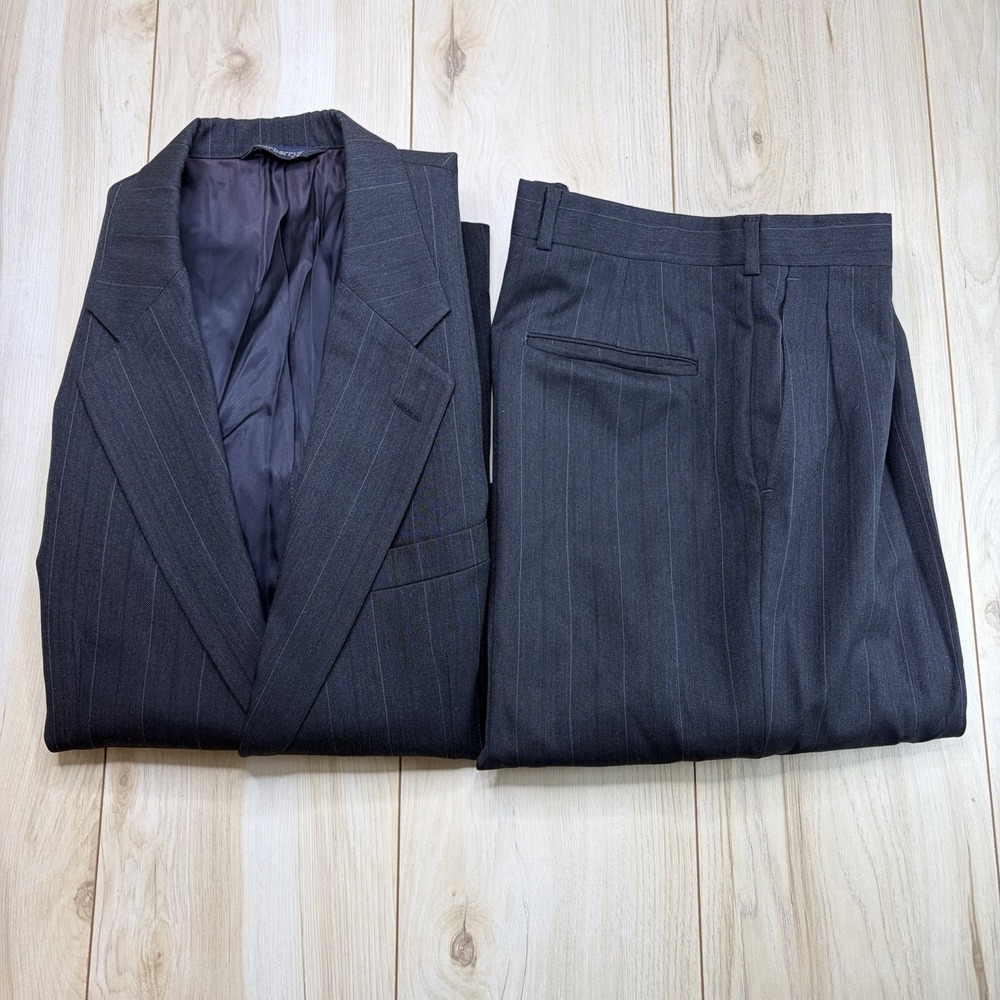Vintage Burberrys' Mens Double Pinstriped Wool Suit Charcoal Gray Size 38L 34x31